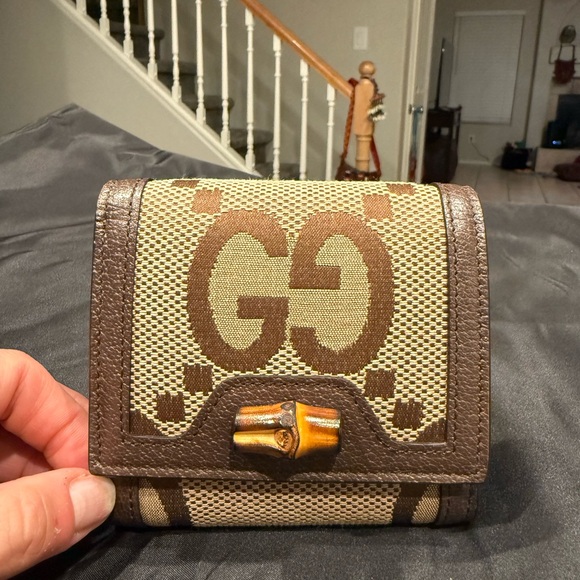 Gucci Jumbo Gg Diana Bamboo Wallet Bifold L-Shaped Zipper Coin Purse/Wallet - Picture 1 of 16